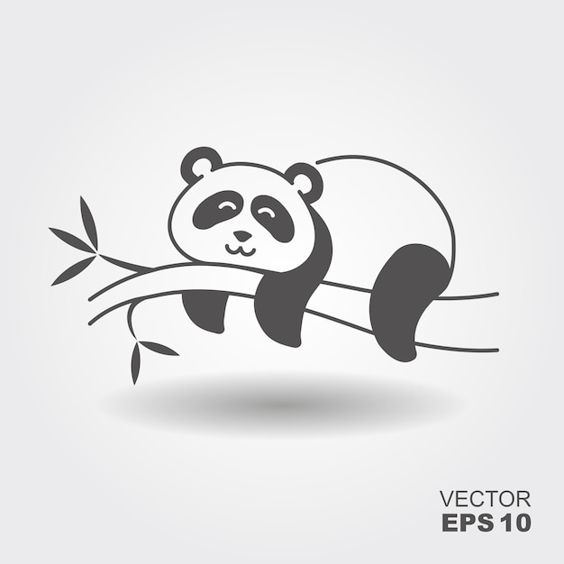 Cute panda hanging on a tree simple flat icon