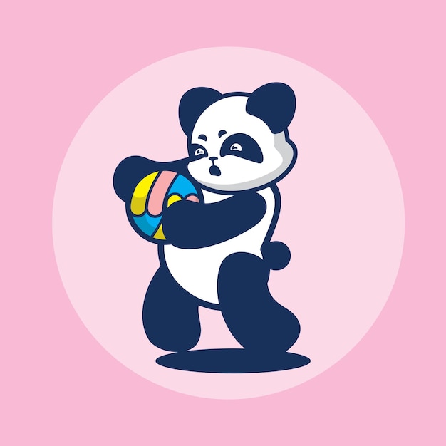 Cute panda hold ball  kawaii cartoon illustration