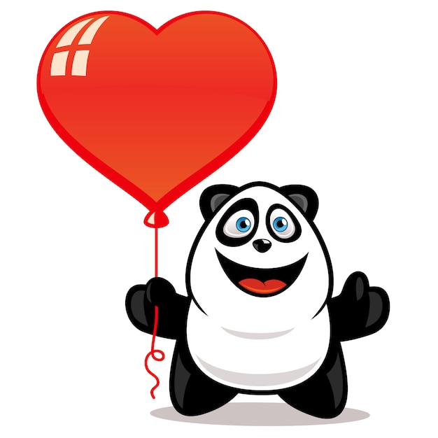 Carino panda che tiene cuore palloncino