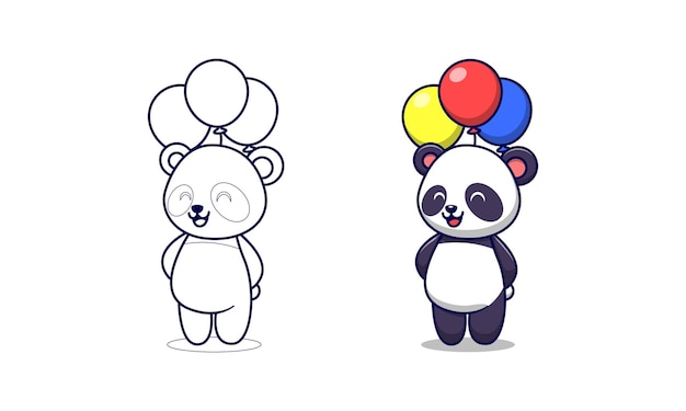 Милая панда с воздушными шарами мультяшная раскраска для детей