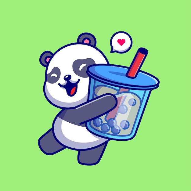 Vector cute panda holding boba milk tea drink cartoon vector icon illustration animal drink icon isolated