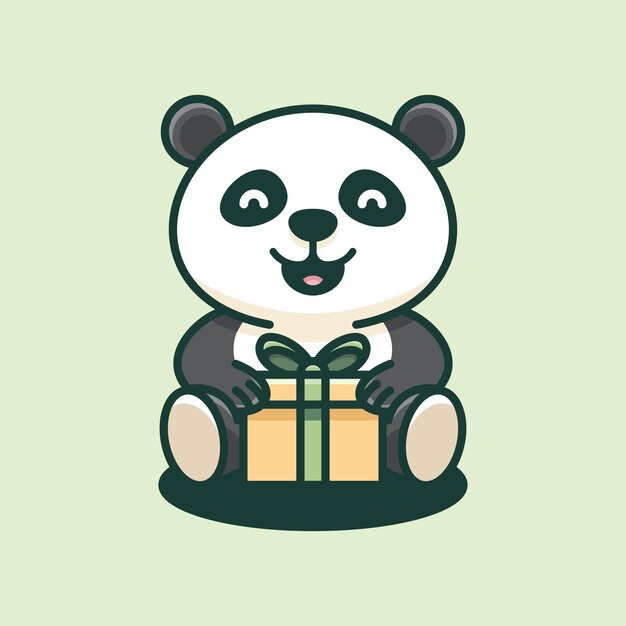 Cute panda holding christmas present