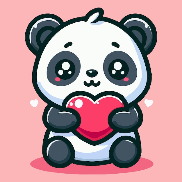 Vector cute panda holding love cartoon icon illustration