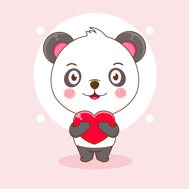 Cute panda holding love heart cartoon