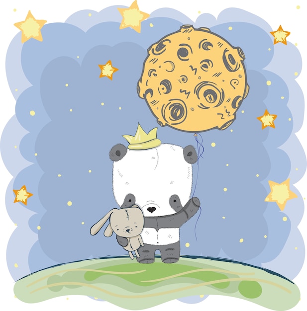 Cute panda holding the moon