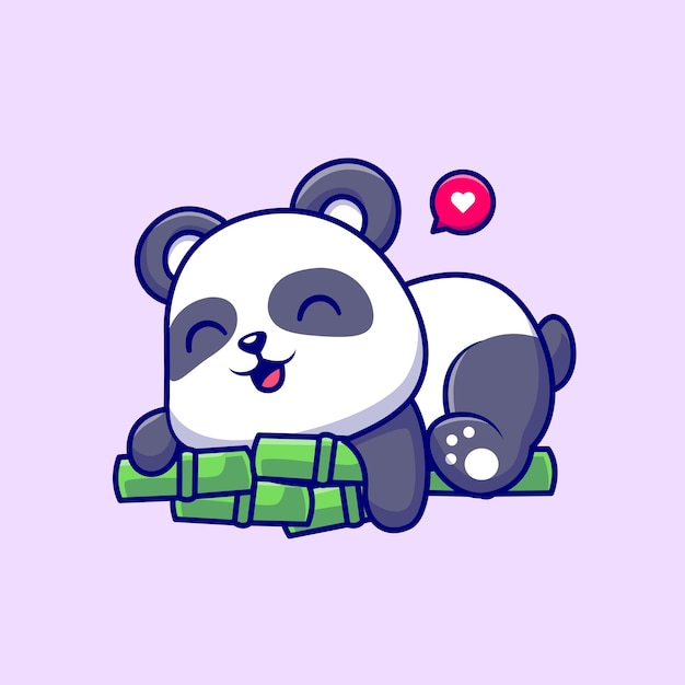 Cute panda hug bamboo cartoon vector icon illustration. animal nature icon concept isolated premium