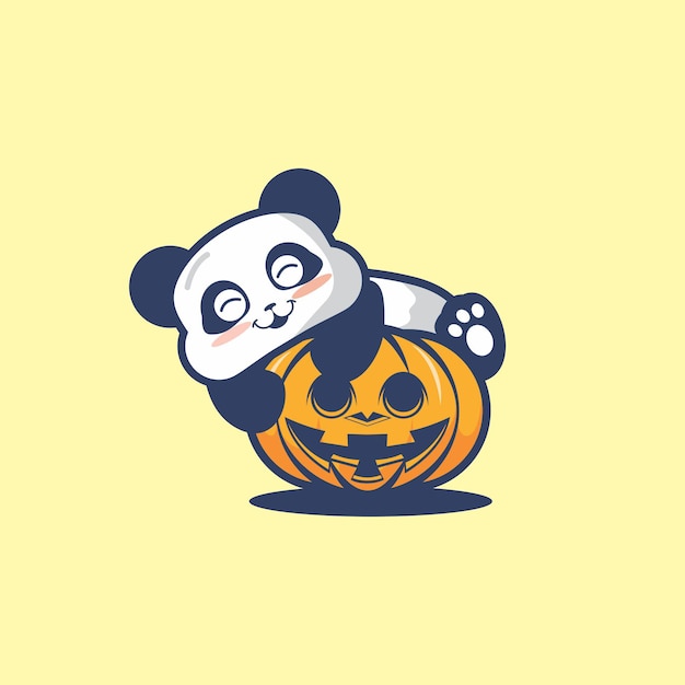 милая панда обнимает тыкву хэллоуин