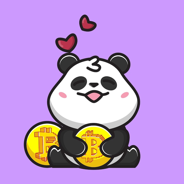 Cute panda hugs bitcoin