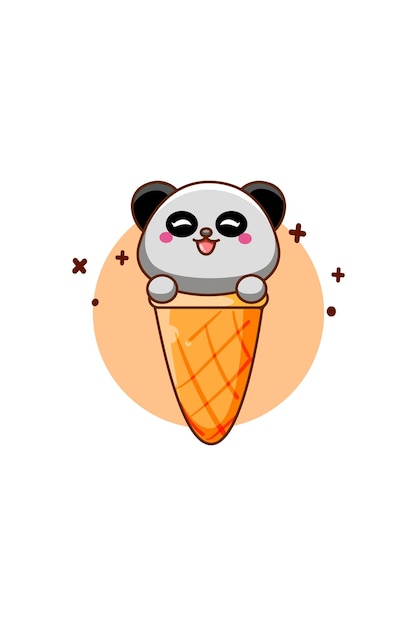 Cute panda on ice cream cartoon illustration