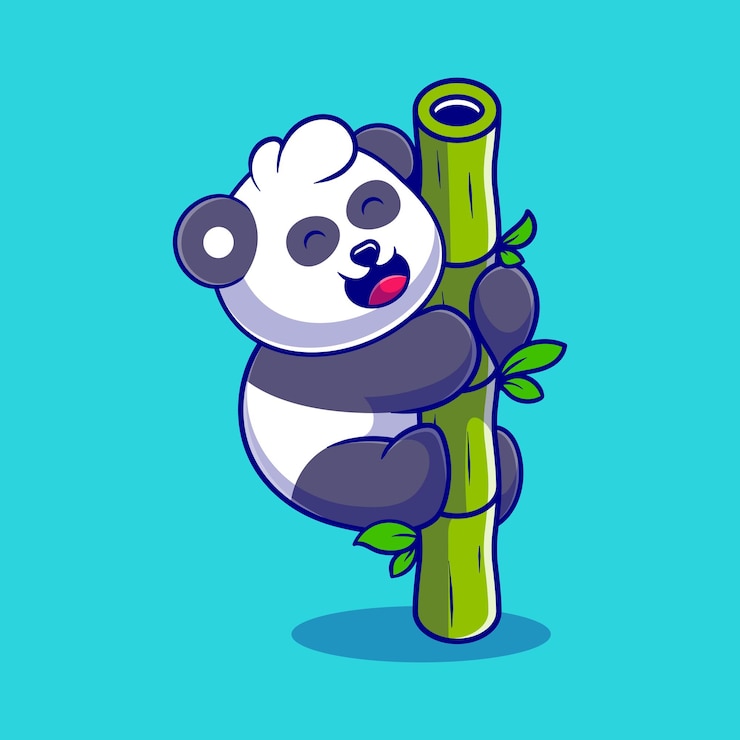 Vector cute panda illustration hanging on bamboo suitable for mascot sticker and tshirt design