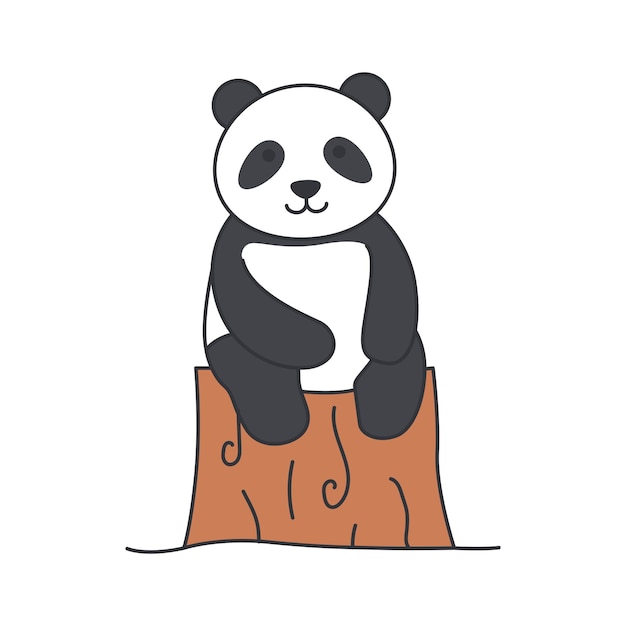 Cute panda illustration sitting on wood