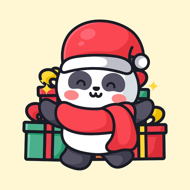 Cute panda is celebrating christmas