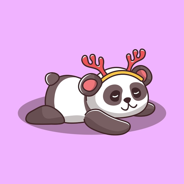 Cute panda lies in a hoop with deer antlers new year christmas vector character