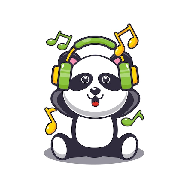 Cute panda listening music with headphone