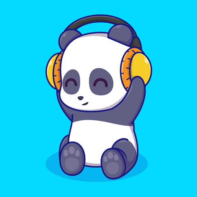 Cute panda listening to music with headphones