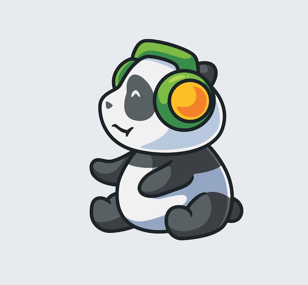 Cute panda listening a music