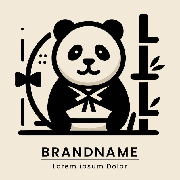 cute Panda logo design wear traditional costume classic modern