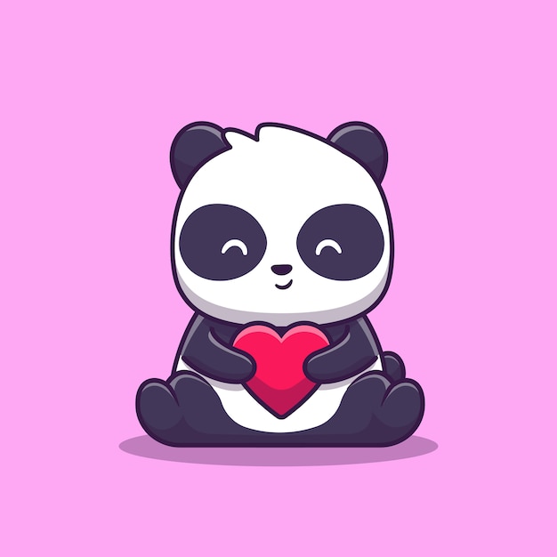 Cute panda love illustration. animal love    . flat cartoon style