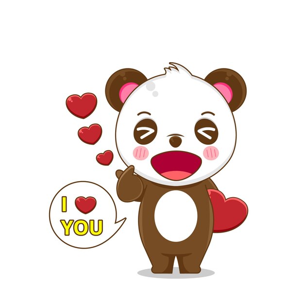 Cute Panda in Love isolated white background