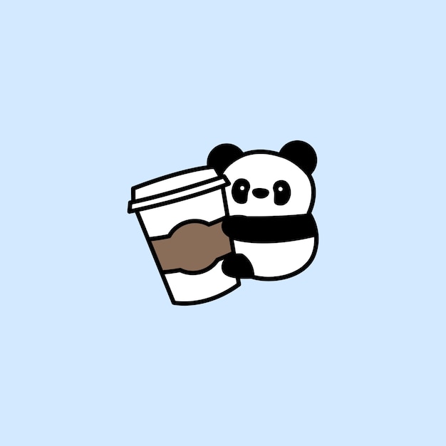 Cute panda loves coffee cartoon