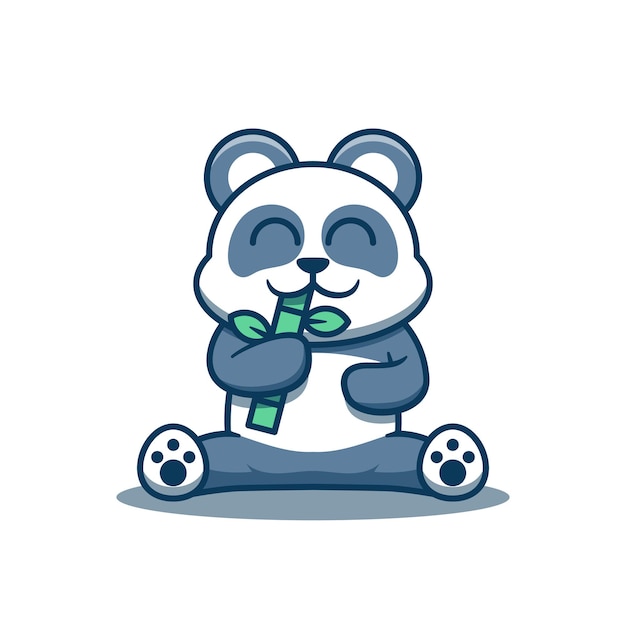 Cute panda mascot eating bamboo vector illustration