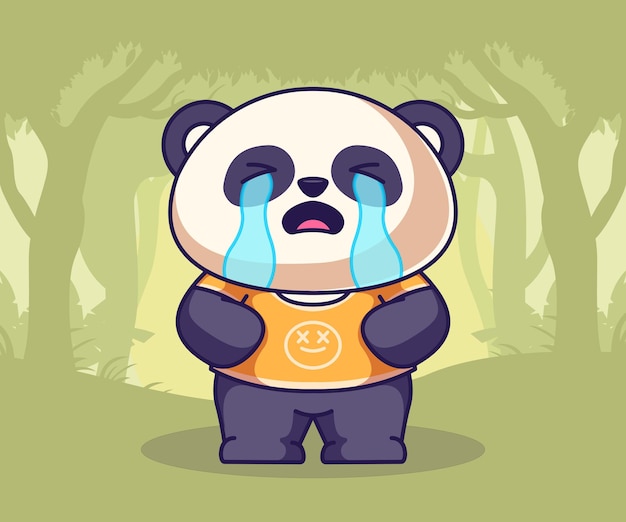 cute panda mascot illustration flat cartoon style icon