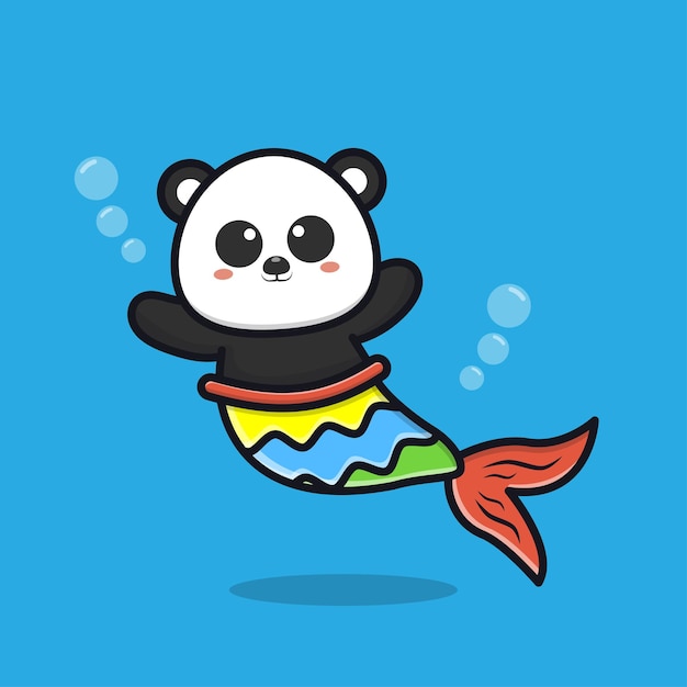 Illustrazione di cartone animato carino panda sirena