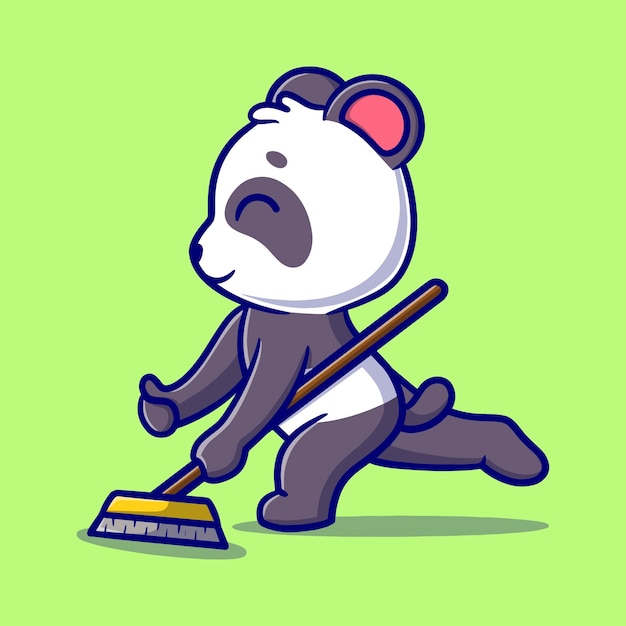 Cute panda mop the floor cartoon icon illustration