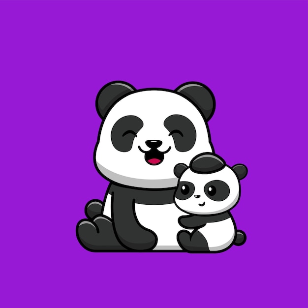 Cute panda mother with baby panda cartoon vector icon illustration