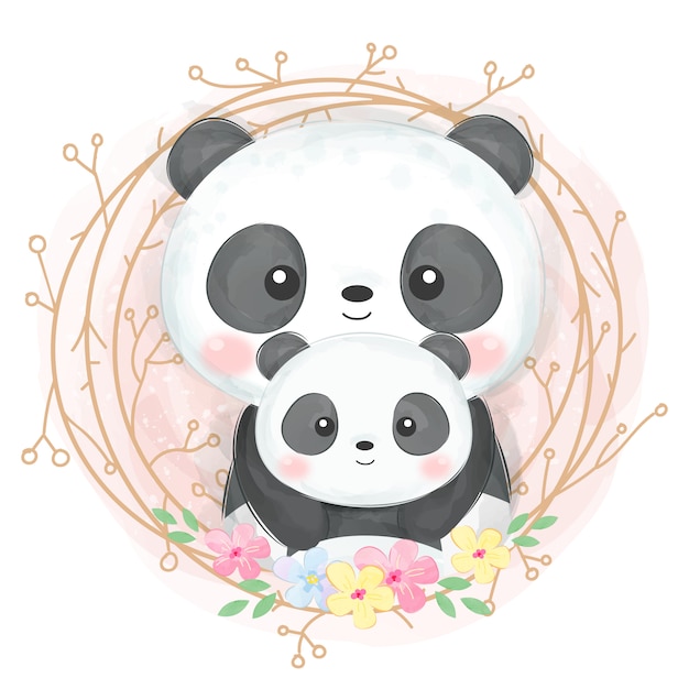 Cute panda motherhood illustration