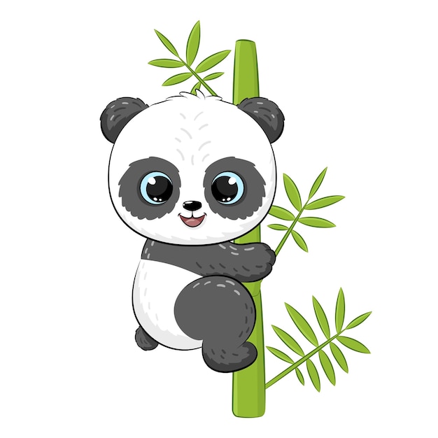 Милая панда на дереве. векторная иллюстрация мультфильма.