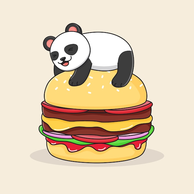 Милая панда сверху гамбургера