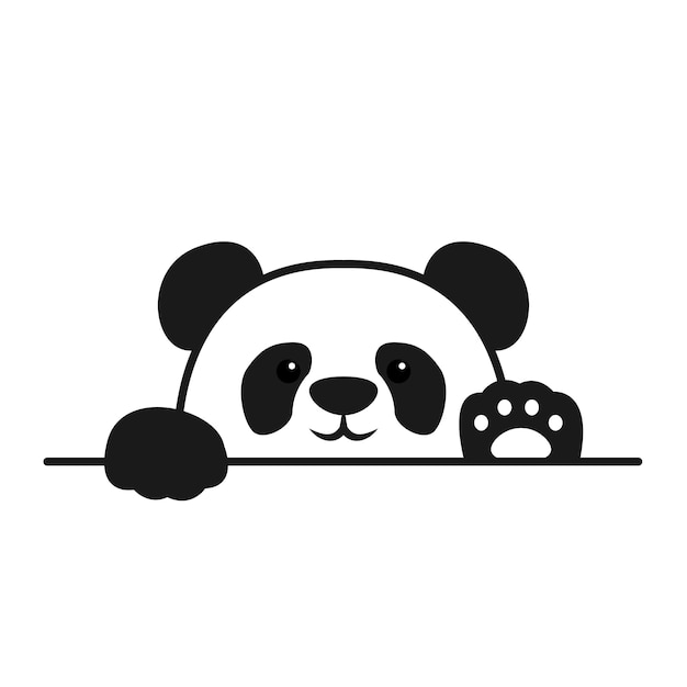 Vector cute panda paws up over wall, panda face cartoon icon