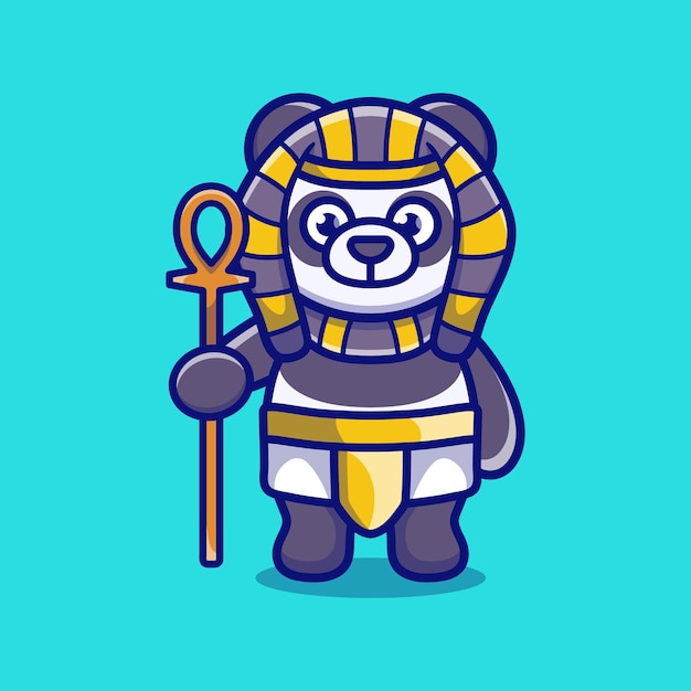 Cute panda pharaoh carrying a stick