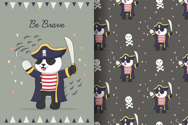Симпатичная панда пират бесшовные модели