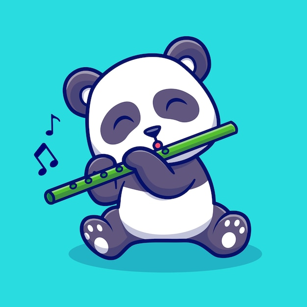 Cute Panda Playing Bamboo Flute Cartoon Vector Icon Illustration Animal Music Icon Concept Isolated