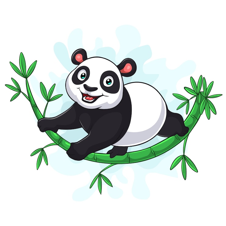 Vector cute panda playing on bamboo tree