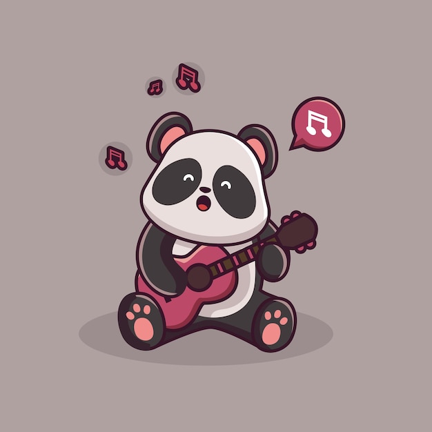 Cute panda playing guitar isolated