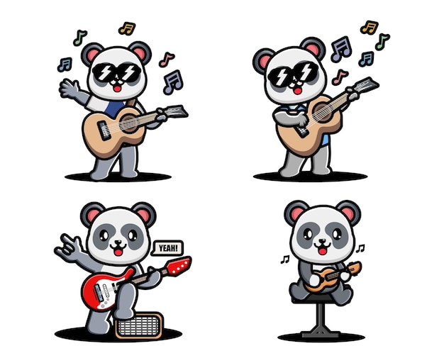 Cute panda playing guitar