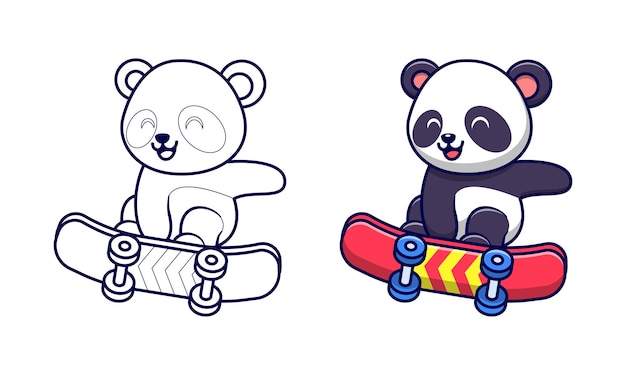 Panda sveglio che gioca le pagine da colorare dei cartoni animati di skateboard per bambini