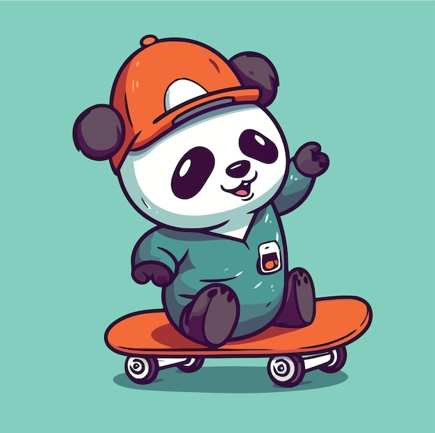 Милая панда играет на скейтборде