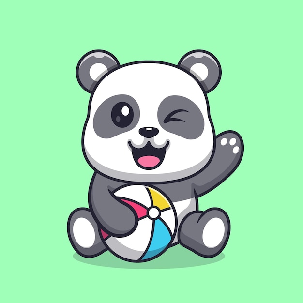 Vector cute panda playing volley ball cartoon vector icon illustration animal sport icon concept isolated