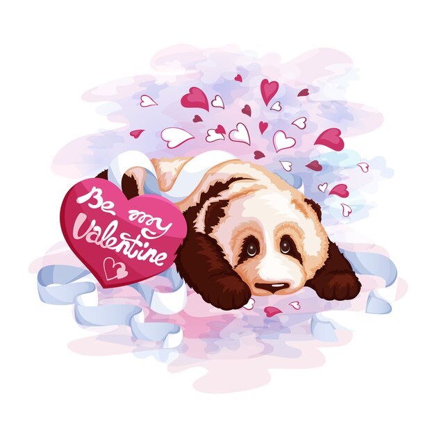 Carino panda e cuore da cartolina. san valentino.