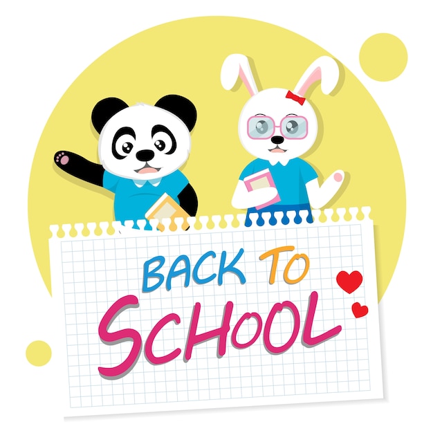 Cute panda and rabbit student back to school