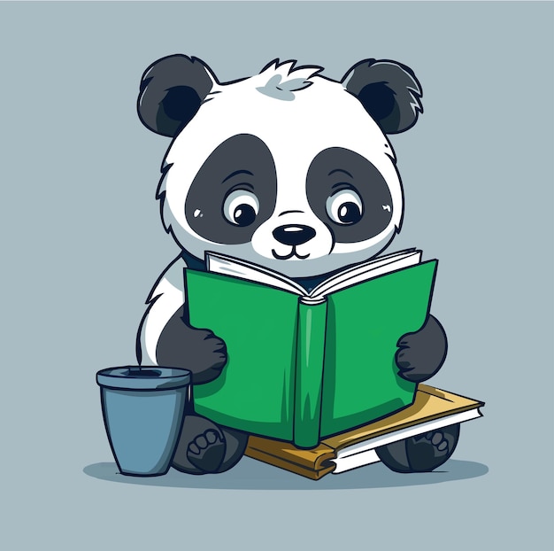 Vector cute panda reading book3