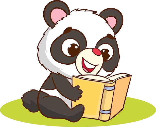 cute panda reading a book