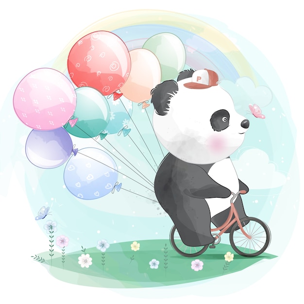 Vector cute panda ride a bicycle