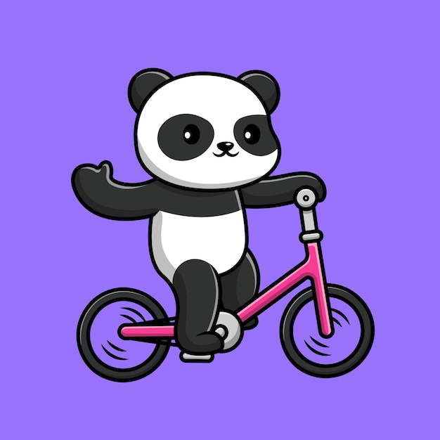 Vector cute panda riding bicycle cartoon vector icon illustration