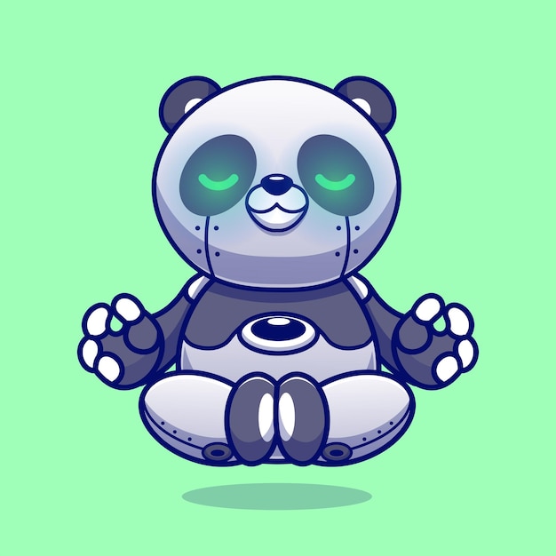 Vector cute panda robot meditation yoga cartoon vector icon illustration. animal technology isolated flat