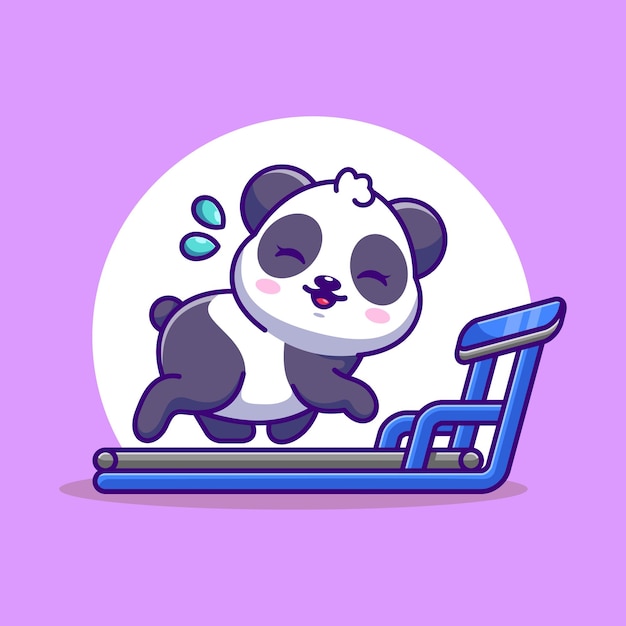 Cute panda running on the treadmill cartoon